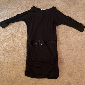 NWT New True Freedom Cold Shoulder Sequin Waist Black Dress Junior Size Medium